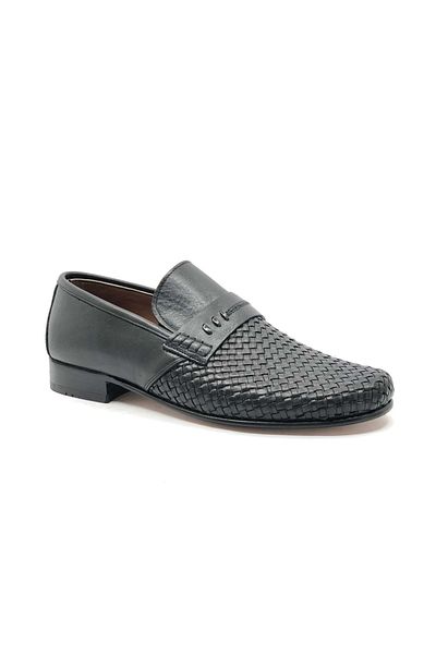 KOCAMANLAR Zeki Rok K-309 Pantofi clasici pentru bărbați cu talpă din piele brodate, tricotate, negru