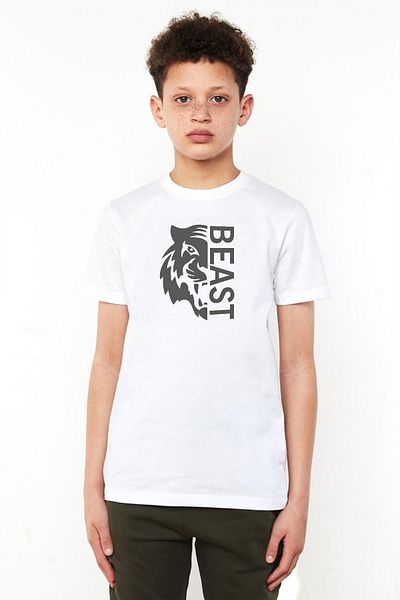 Tshirthane Παιδικό μπλουζάκι με κολάρο Mr Beast Half Face White