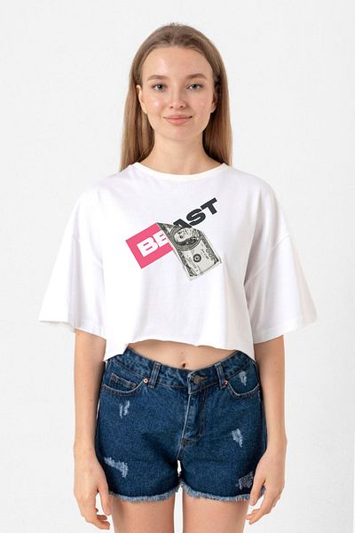 Tshirthane Mr Beast Dollar Bill White Women's Crop T-shirt