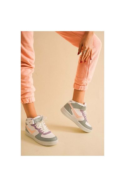 KOCAMANLAR 2185 Model unisex alb și liliac pantofi sport înalți