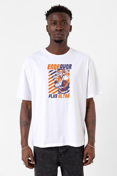 Tshirthane My Hero Academi Anime Endeavour Plus Ultra White Ανδρικό μπλουζάκι μεγάλου μεγέθους
