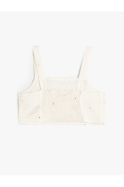 Koton Kurze Bluse mit Blumenstruktur und quadratischem Kragen