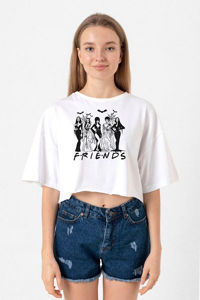 Tshirthane White Women's Crop T-Shirt - Halloween Friends