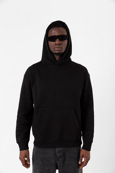 Tshirthane Черен мъжки суитшърт с качулка и 3 нишки, стандартен размер