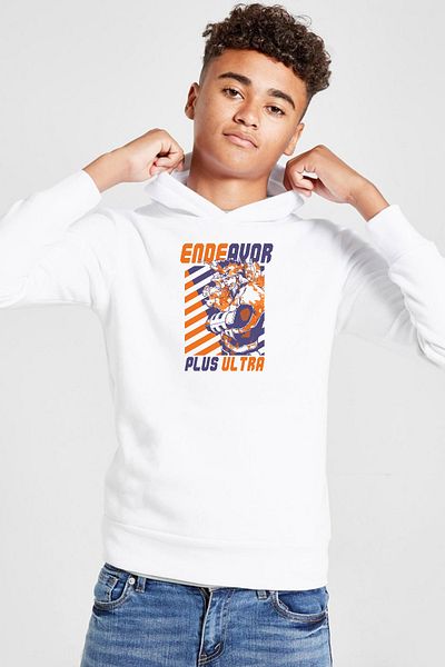 Tshirthane Φούτερ My Hero Academi Anime Endeavor Plus Ultra White Παιδική φούτερ με κουκούλα 3 ιπποδρών