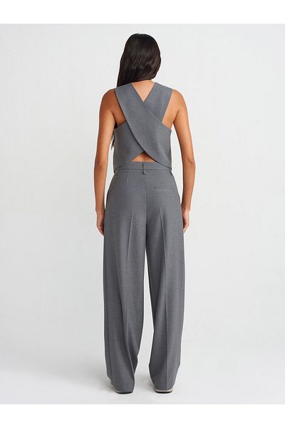 Dilvin 71545 Gray Wide Leg Draped Trousers