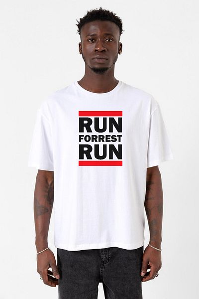 Tshirthane Forrest Gump Run Forrest Run Λευκό ανδρικό μπλουζάκι μεγάλου μεγέθους