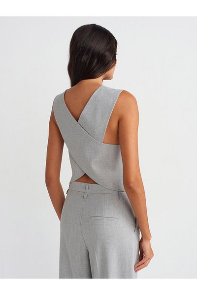 Dilvin 60545 Back Detailed Blazer Vest-Light Grey