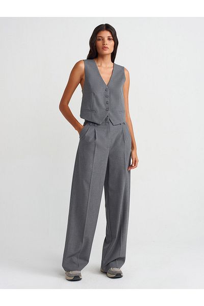 Dilvin 71545 Gray Wide Leg Draped Trousers