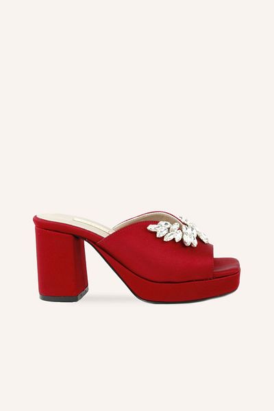 MARCATELLI Papuci cu toc Farah din satin burgundy