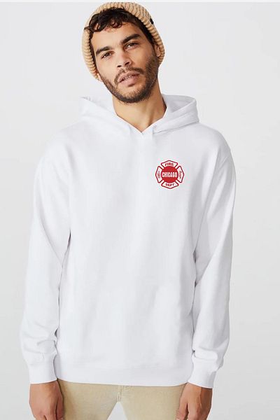 Tshirthane Chicago Fire Logo Λευκό ανδρικό φούτερ με κουκούλα 3 κορδονιών