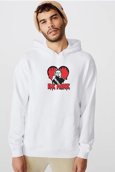 Tshirthane Be Mine Michael Myer Λευκό ανδρικό φούτερ με κουκούλα 3 κορδονιών