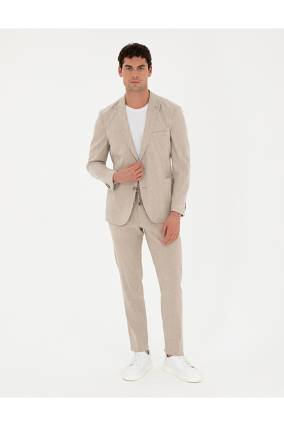 Pierre Cardin Light Brown Extra Slim Fit Linen Blended Suit 50285295-Vr002