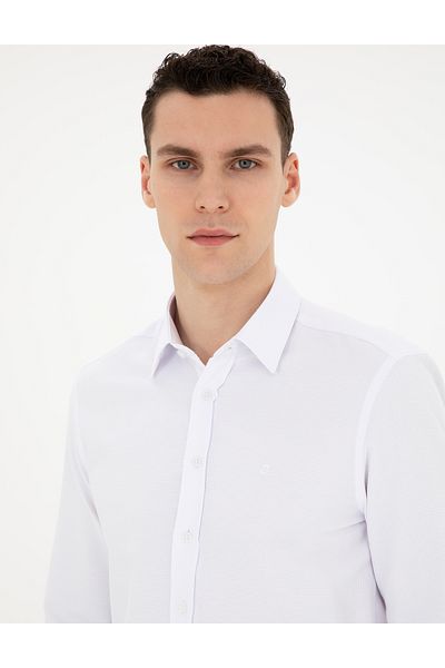 Pierre Cardin Λευκό Slim Fit Dobby μακρυμάνικο πουκάμισο 50289391-VR013
