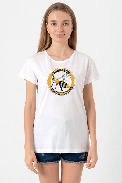 Tshirthane Wiskayok Yellowjackets Logo White Women's Bicycle Collar T-shirt