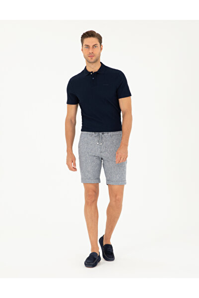 Pierre Cardin Ανοιχτό μπλε ναυτικό σορτς με λεπτή εφαρμογή από λινό μείγμα, ε...