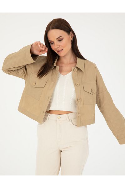 Pierre Cardin Beige Crop Top Long Sleeve Shirt 50289457 -Vr011