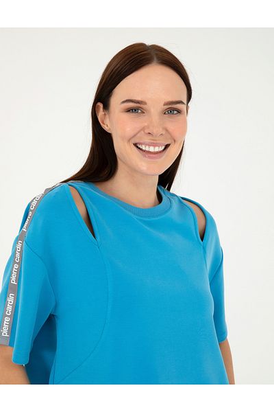 Pierre Cardin Blue Comfort Fit Crop Top Modal Fabric Sweatshirt
