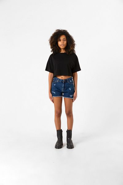 Tshirthane Black Oversize Crop T-Shirt - Basic Model
