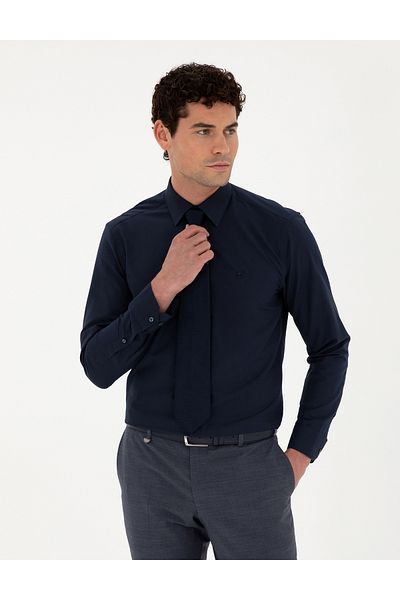 Pierre Cardin Тъмносиня риза с дълъг ръкав, стандартна кройка 50289411-VR033