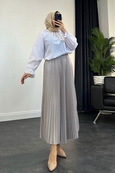 Şule Giyim Gray Satin Skirt