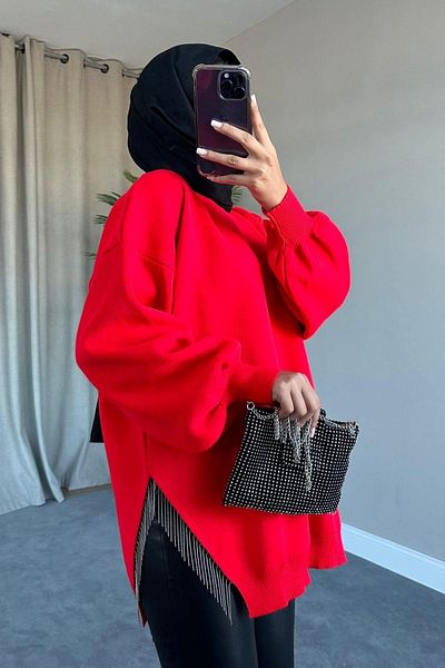 HAZA MODA Chain Knitwear Sweater Red