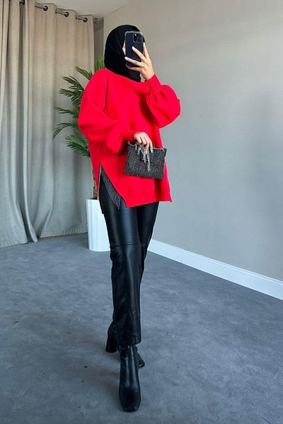 HAZA MODA Chain Knitwear Sweater Red