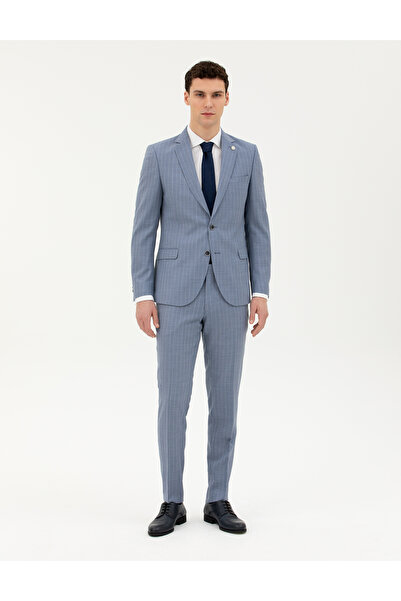 Pierre Cardin Koyu Mavi Ex. Slim Fit %100 Yün Çizgili Takım Elbise 50285418-VR032