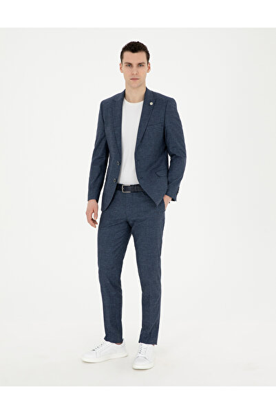 Pierre Cardin Lacivert Ex. Slim Fit Yün Keten Karışımlı Takım Elbise 50285387-VR033
