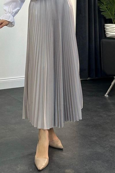 Şule Giyim Gray Satin Skirt