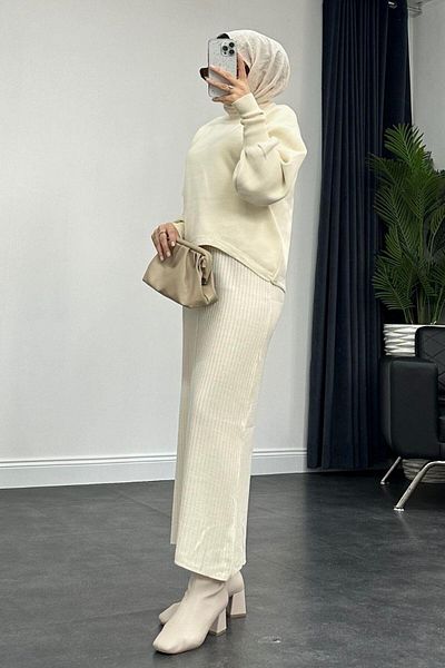 Şule Giyim Asel Knitwear Dress Ecru