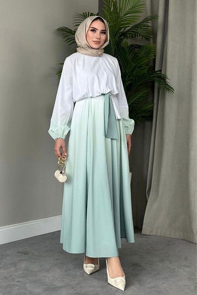 HAZA MODA Mint Shadow Patterned Dress