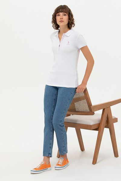 U.S. Polo Assn. Γυναικείο λευκό μπλουζάκι με γιακά πόλο Basic 50262698-vr013