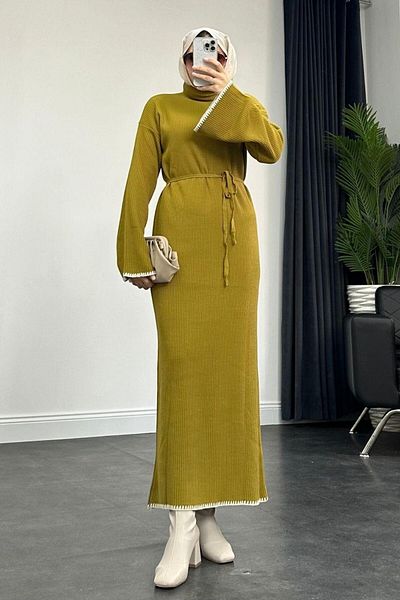 Şule Giyim Zeynep Knitwear Dress Oil Green