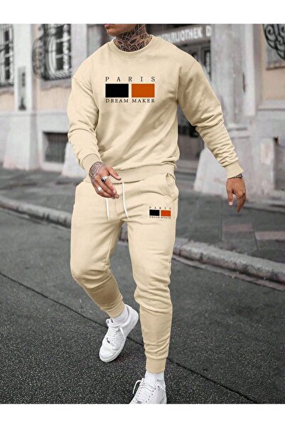 Mythologie Paris Dream Maker Sweatshirt Jogger - Beige Printed Top and Bottom...