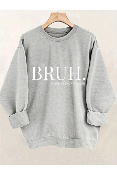 Mythologie Bruh. Thick Winter Sweatshirt - Gray Printed Oversized Crew Neck w...