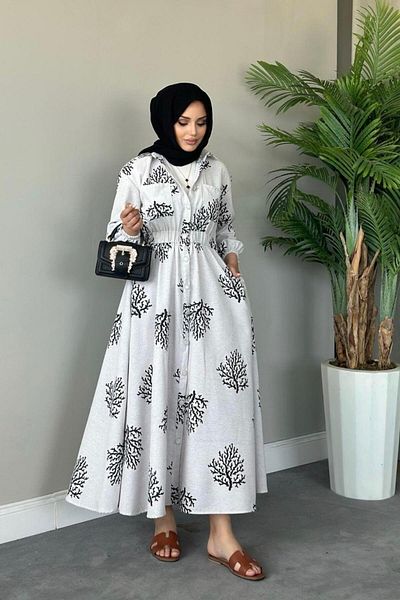 Şulemoda Giyim Black Linen Dress - Pervin Patterned