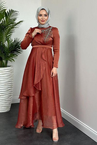 Şule Giyim Rochie de seara Seda culoare caramida
