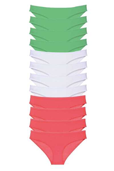 teknoparkx 12 Pieces Super Eco Set Lycra Women's Slip Panties Green White Fuc...