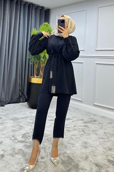 Şule Giyim Design Chain Detail Set Navy Blue