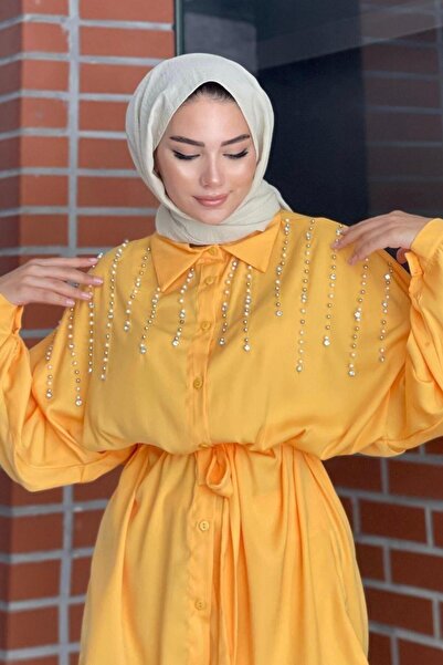 Şule Giyim Jewelled Front Trousers Set Orange