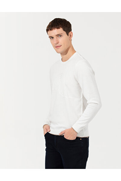 Pierre Cardin Ekru Regular Fit Bisiklet Yaka Triko Kazak 50258657-VR019