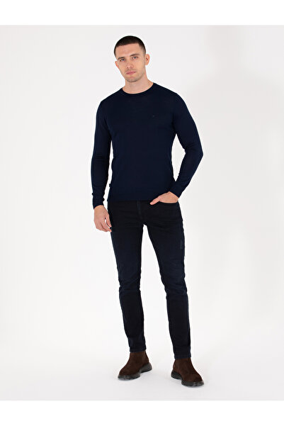 Pierre Cardin Navy Blue Slim Fit Crew Neck Wool Blended Basic Knitwear Sweater 50257301-Vr033
