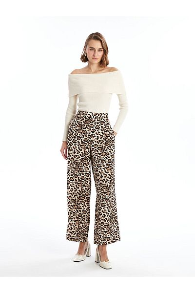 LC Waikiki Pantaloni de damă cu model leopard cu talie elastică Lcw
