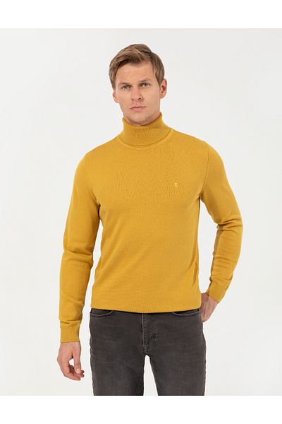 Pierre Cardin Turtleneck Slim Fit Mustard Knitwear Sweater -50257158-VR072