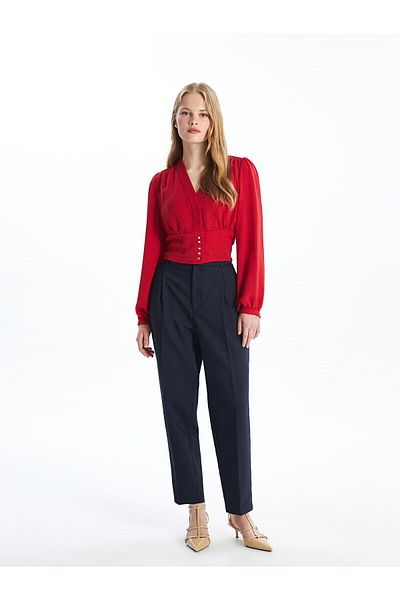 LC Waikiki LCW Vision Marineblaue, bequeme, gerade Hose für Damen