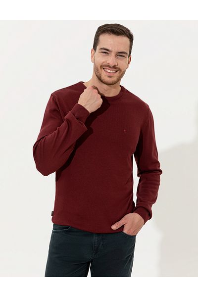 Pierre Cardin Claret Red Slim Fit Crew Neck Basic Knitwear Sweater 50257290 -Vr014