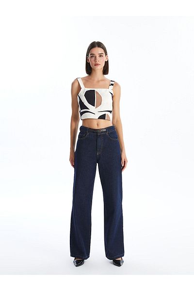 LC Waikiki LW - Γυναικείο τζιν παντελόνι Wideleg με ζώνη στη μέση
