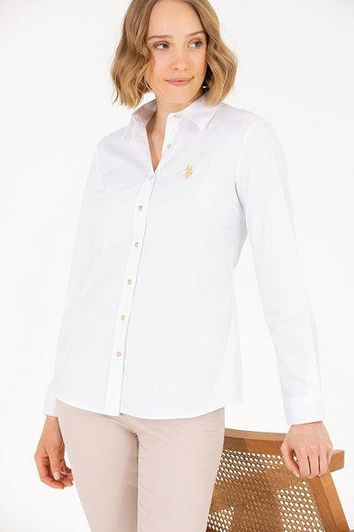 U.S. Polo Assn. Γυναικείο λευκό μακρυμάνικο βασικό πουκάμισο 50262883 -vr013