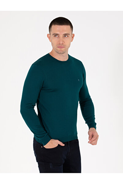 Pierre Cardin Zeleni Slim fit okrugla kragna Mešavina vune Osnovni Pleteni dž...